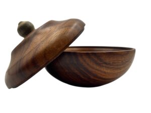 Handgedrechselte Schale mit Deckel aus Palisander